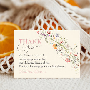 Elegant Wildflower Boho Floral Baby Shower Thank You Card