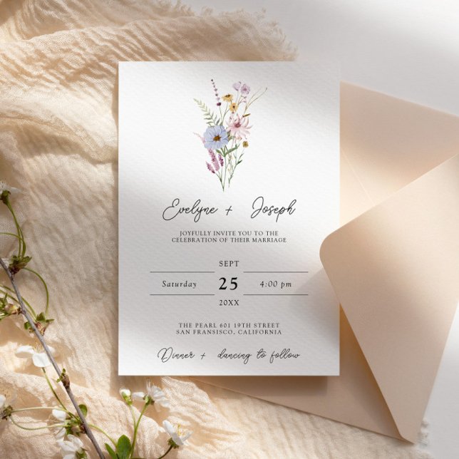 Elegant Wildflower Boho Floral Bouquet Wedding Invitation (Creator Uploaded)