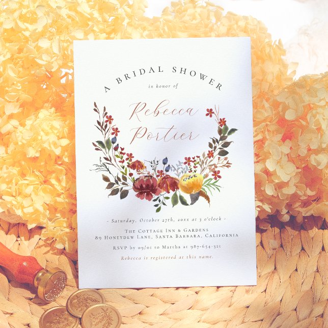 Elegant Wildflower Boho Floral Fall Bridal Shower Invitation (Creator Uploaded)