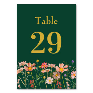 Elegant Wildflower Boho Floral Green Gold Wedding Table Number