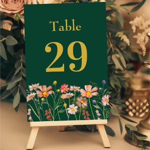 Elegant Wildflower Boho Floral Green Gold Wedding Table Number