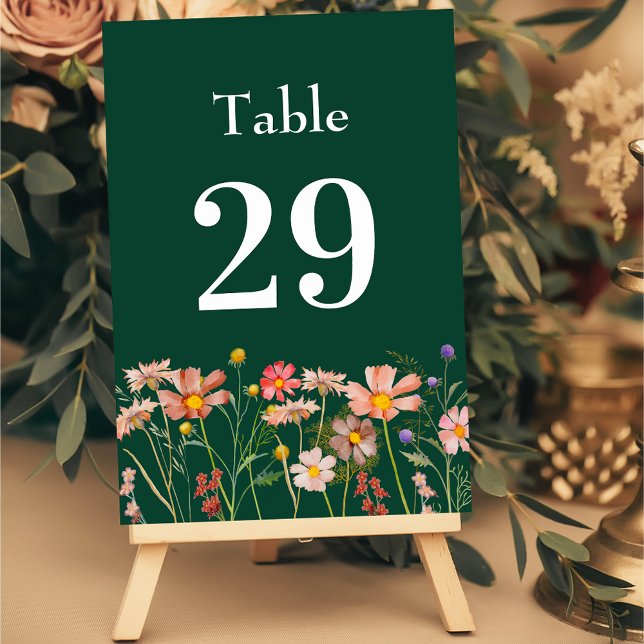Elegant Wildflower Boho Floral Green Wedding Table Number (Wildflower boho fall floral green terracotta Wedding table card watercolor garden meadow flowers )