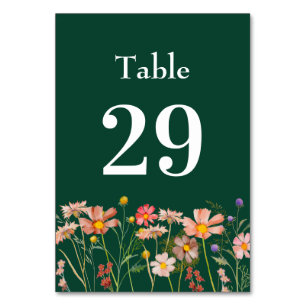 Elegant Wildflower Boho Floral Green Wedding Table Number