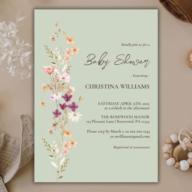 Elegant Wildflower Boho Sage Baby Shower Invitation (Creator Uploaded)