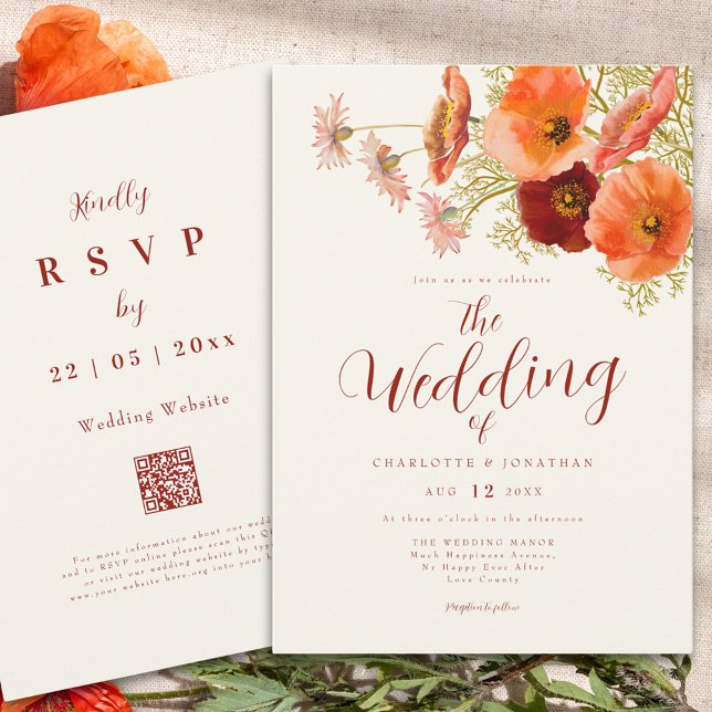 Elegant Wildflower Boho Wedding QR Code Invitation (Elegant boho wildflower fall wedding qr code invitation )