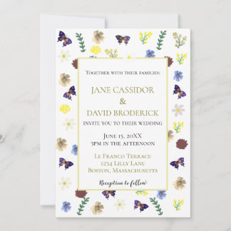 Elegant Wildflower Boho White Wedding Invitation