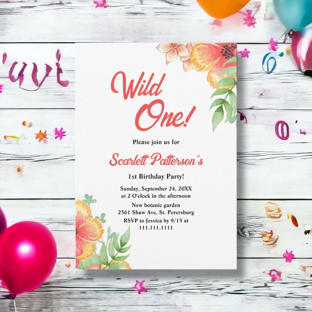 Elegant Wildflower Botanical Floral 1st Birthday Invitation (Creator Uploaded)