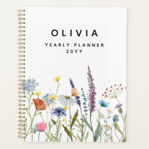 Elegant Wildflower Botanical Personalised Yearly Planner