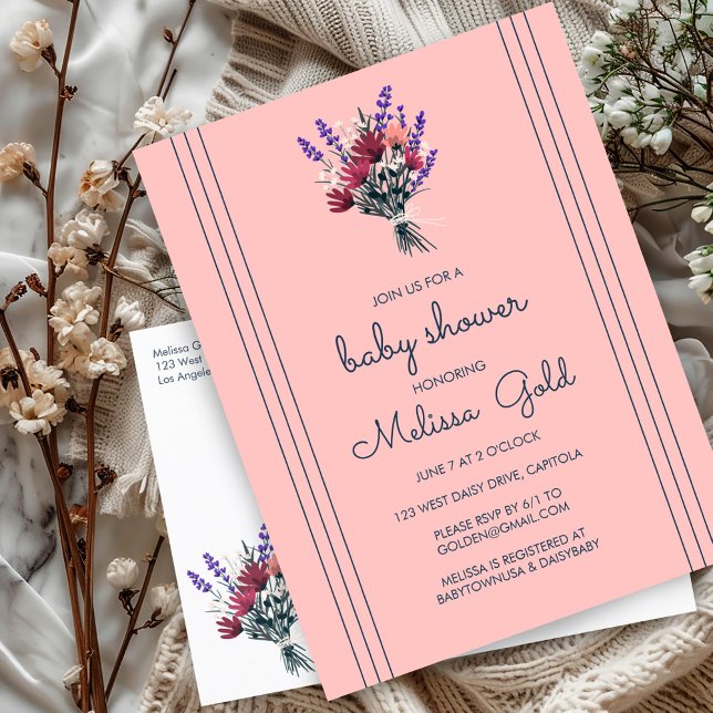Elegant Wildflower Bouquet BABY SHOWER CUSTOM  Invitation Postcard (Elegant Wildflower Bouquet BABY SHOWER CUSTOM Invitation Postcard)