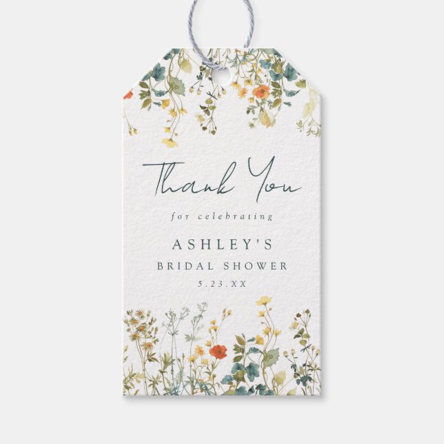 Elegant Wildflower Bridal Shower Gift Tags (Front)