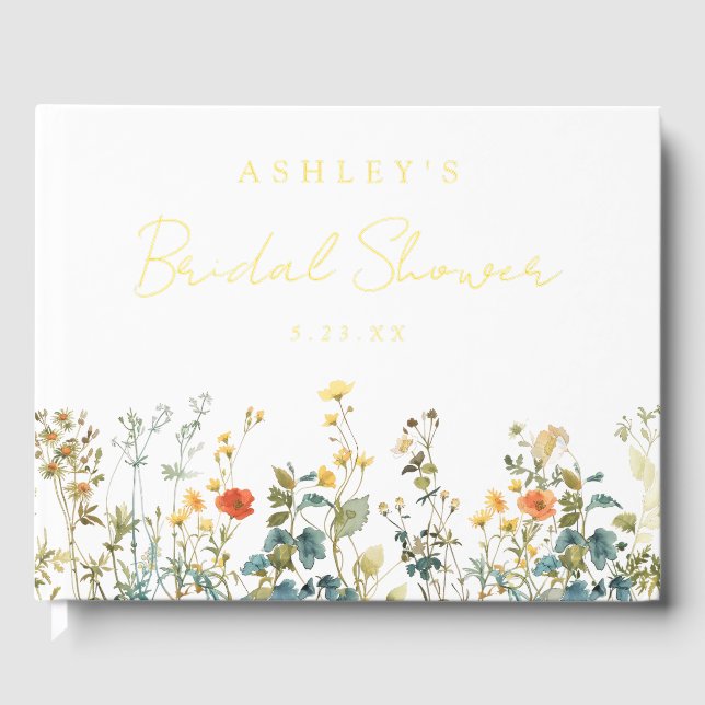 Elegant Wildflower Bridal Shower Guest Book (Front)