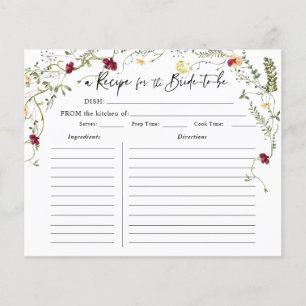Elegant Wildflower Bridal Shower Recipe Card