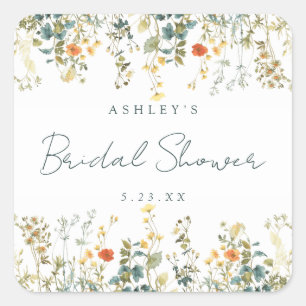Elegant Wildflower Bridal Shower Square Sticker