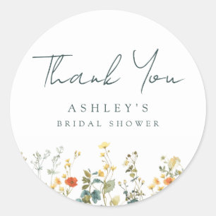 Elegant Wildflower Bridal Shower Thank You Classic Round Sticker