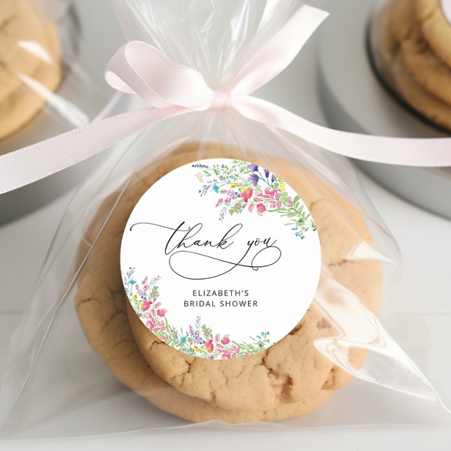 Elegant Wildflower Bridal Shower Thank You Classic Round Sticker (Creator Uploaded)