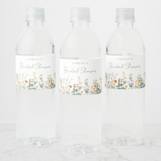 Elegant Wildflower Bridal Shower Water Bottle Label (Bottles)