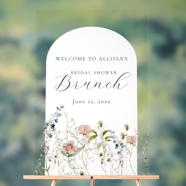 Elegant Wildflower Bridal Shower Welcome Acrylic Sign (Neutral)