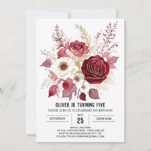 Elegant Wildflower Burgundy Floral Birthday Invitation