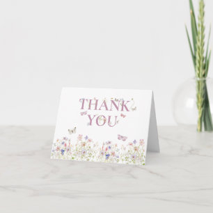 Elegant Wildflower Butterflies Pink Girl Thank You Card