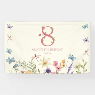 Elegant Wildflower Butterfly 8th Birthday Party Banner