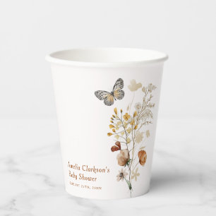 Elegant Wildflower Butterfly Baby Shower Paper Cups