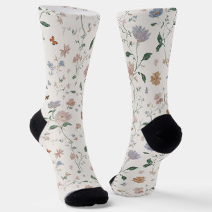 Elegant Wildflower & Butterfly Toile-De-Jouy  Socks