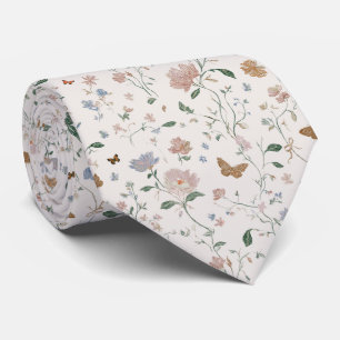 Elegant Wildflower & Butterfly Toile-De-Jouy Tie