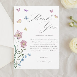 Elegant Wildflower Butterfly Wedding Thank You Card