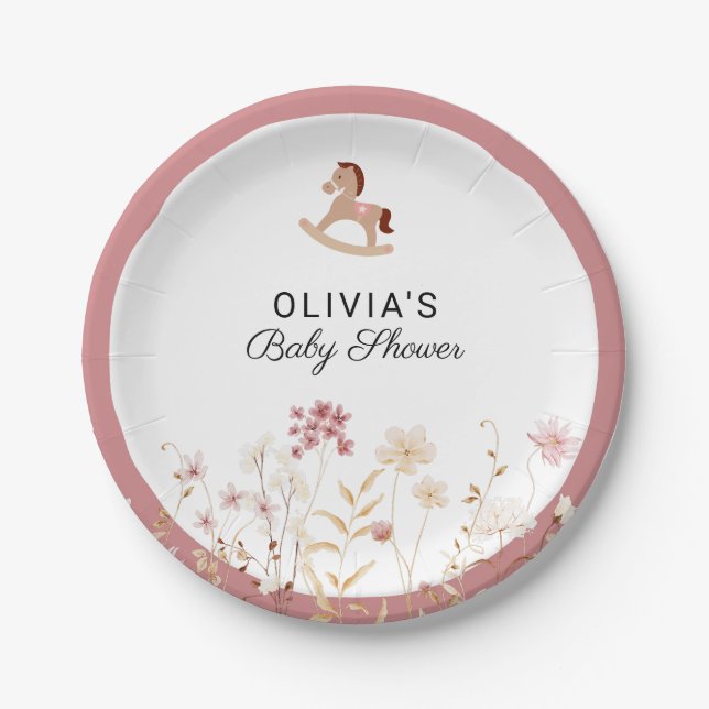 Elegant Wildflower Chic Floral Boho Baby Shower Paper Plate (Front)