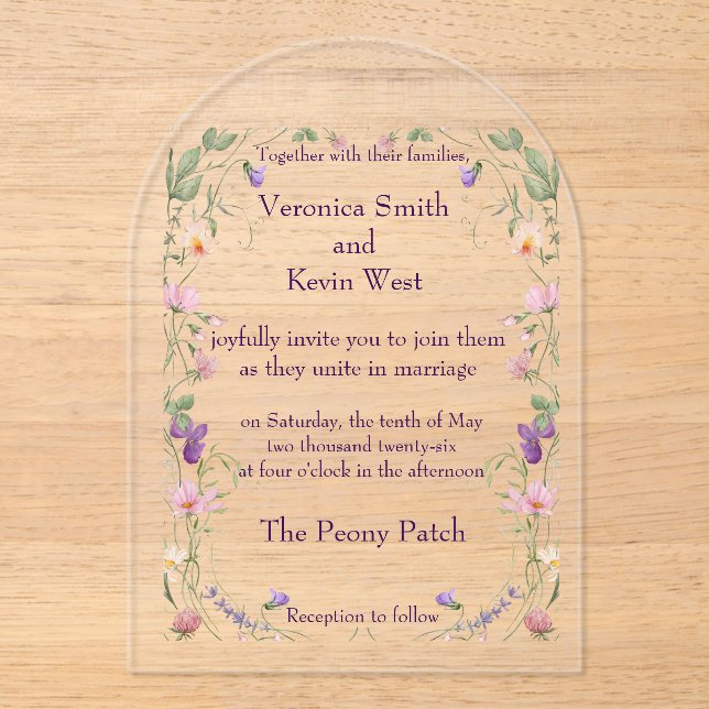 Elegant Wildflower Clear Acrylic Wedding Invitatio Acrylic Invitations (Front)
