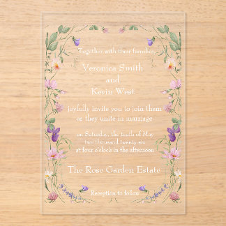 Elegant Wildflower Clear Acrylic Wedding Invitatio Invitations