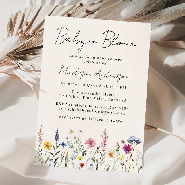 Elegant Wildflower Cream Baby in Bloom Baby Shower Invitation (Creator Uploaded)