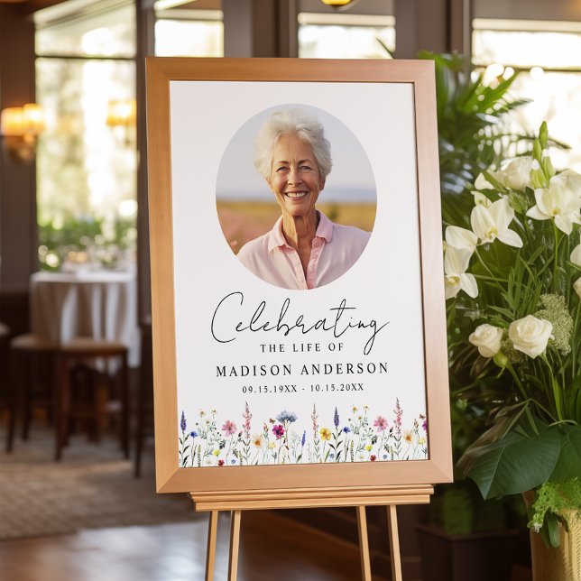 Elegant Wildflower Cream Photo Celebration of Life Poster (Creator Uploaded)