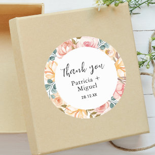 Elegant Wildflower Custom Wedding Thank You Classic Round Sticker