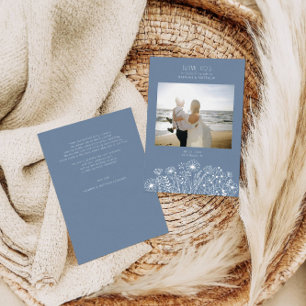 Elegant Wildflower Dusty Blue Boho Photo Wedding  Thank You Card