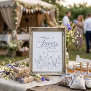 Elegant Wildflower Dusty Blue Handwritten Favours Poster