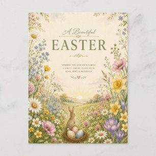 Elegant Wildflower Easter Greeting, Floral Design Holiday Postcard