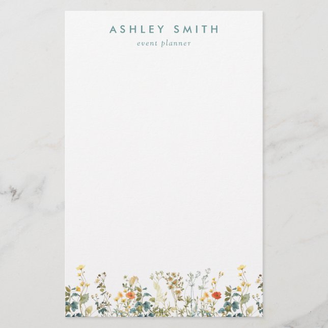 Elegant Wildflower Field Stationery (Front)