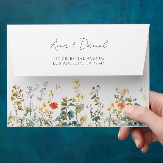 Elegant Wildflower Field Wedding Envelope (Hand)