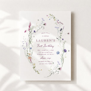 Elegant Wildflower First Birthday Invitation