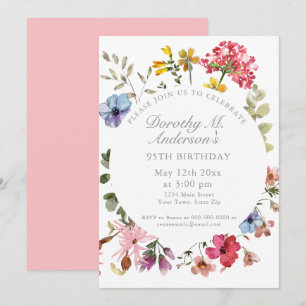 Elegant Wildflower Floral 95th Birthday Invitation