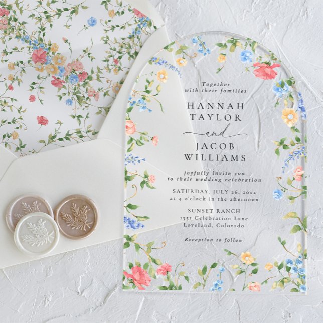 Elegant Wildflower Floral Arch Wedding Acrylic Invitations (Creator Uploaded)