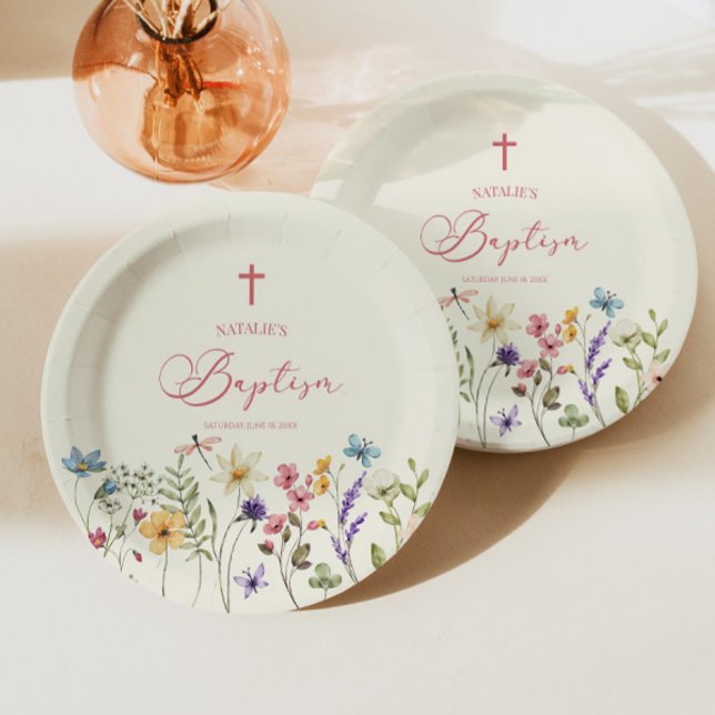Elegant Wildflower Floral Baptism Paper Plate (Creator Uploaded)
