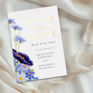 Elegant Wildflower Floral Blue Wedding Gold