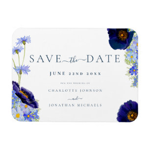 Elegant Wildflower Floral Blue Wedding Magnet