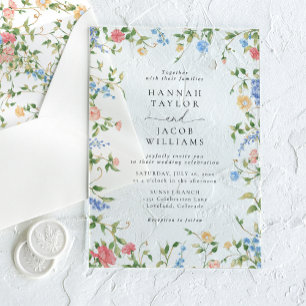 Elegant Wildflower Floral Boho Wedding Acrylic Invitations
