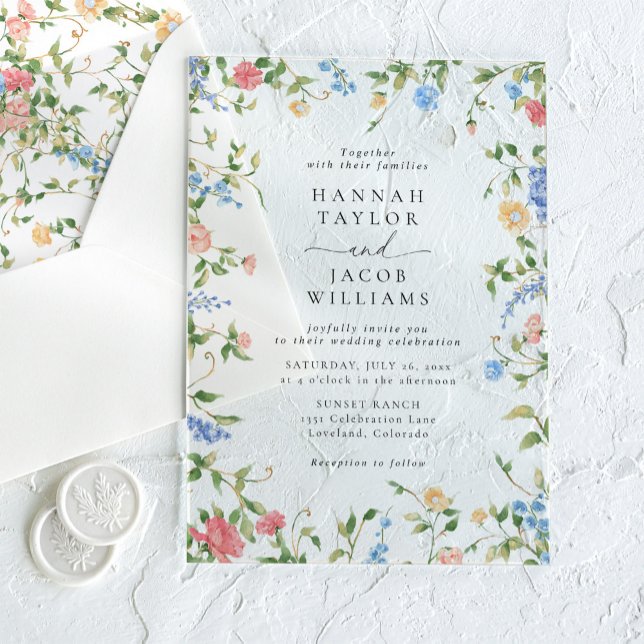 Elegant Wildflower Floral Boho Wedding Acrylic Invitations (Creator Uploaded)