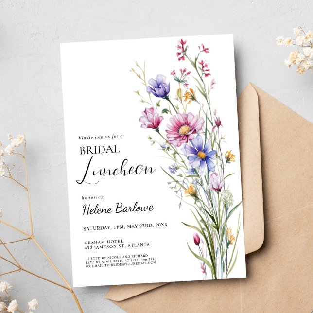 Elegant Wildflower Floral Bridal Luncheon Invitation (Elegant Wildflower Floral Bridal Luncheon Invitation)