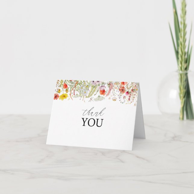 Elegant Wildflower Floral Bridal Shower Thank You  Card (Front)