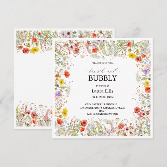 Elegant wildflower floral brunch  invitation (Front/Back)